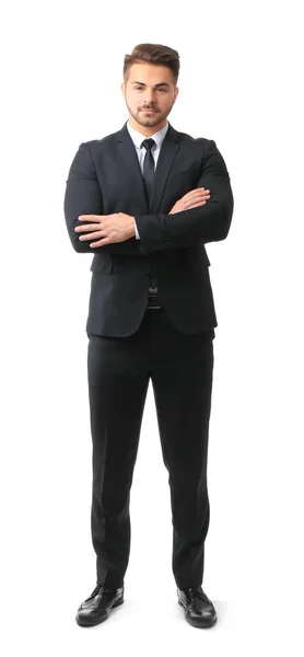 Pohledný muž ve formálním obleku na bílém pozadí — Stock fotografie