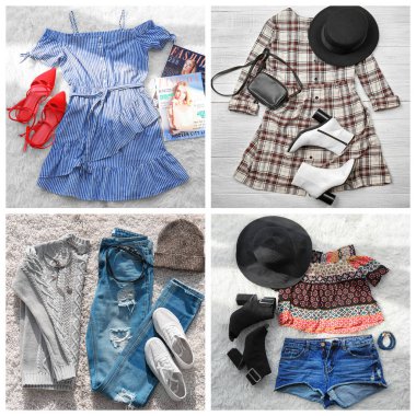 Kadın gardırop için farklı mevsim kolaj