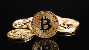 Siyah zemin üzerine altın bitcoins