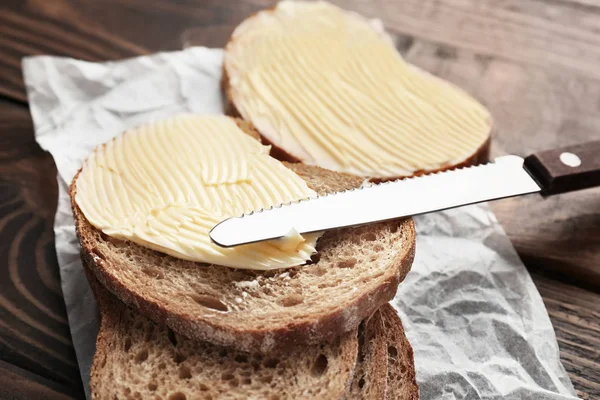 Lekker Brood Boter Houten Tafel — Stockfoto