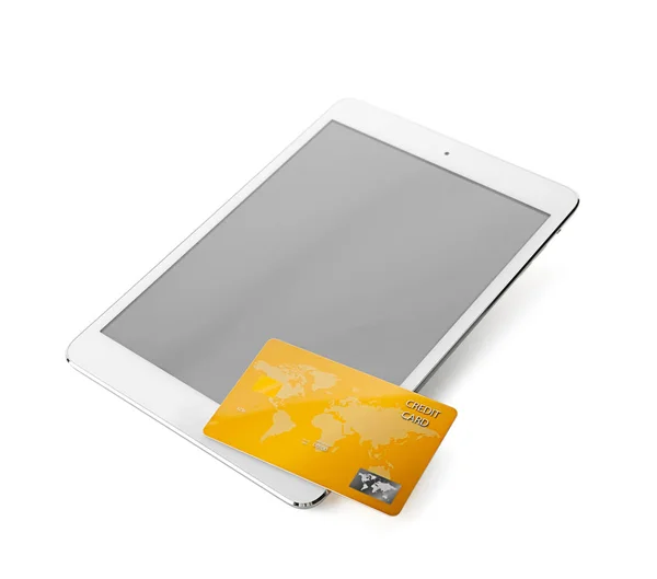 Credit Card Tablet Isolated White Internet Shopping Concept — Stock Photo, Image
