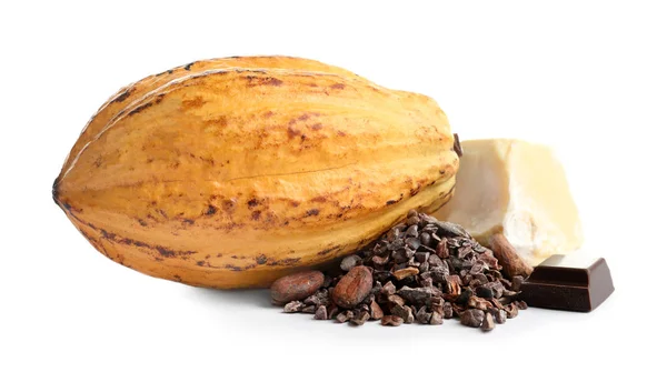 Cabillaud Cacao Produits Sur Fond Blanc — Photo