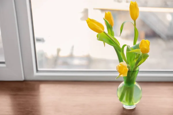 Vase Beautiful Flowers Window Sill — Stock Photo, Image