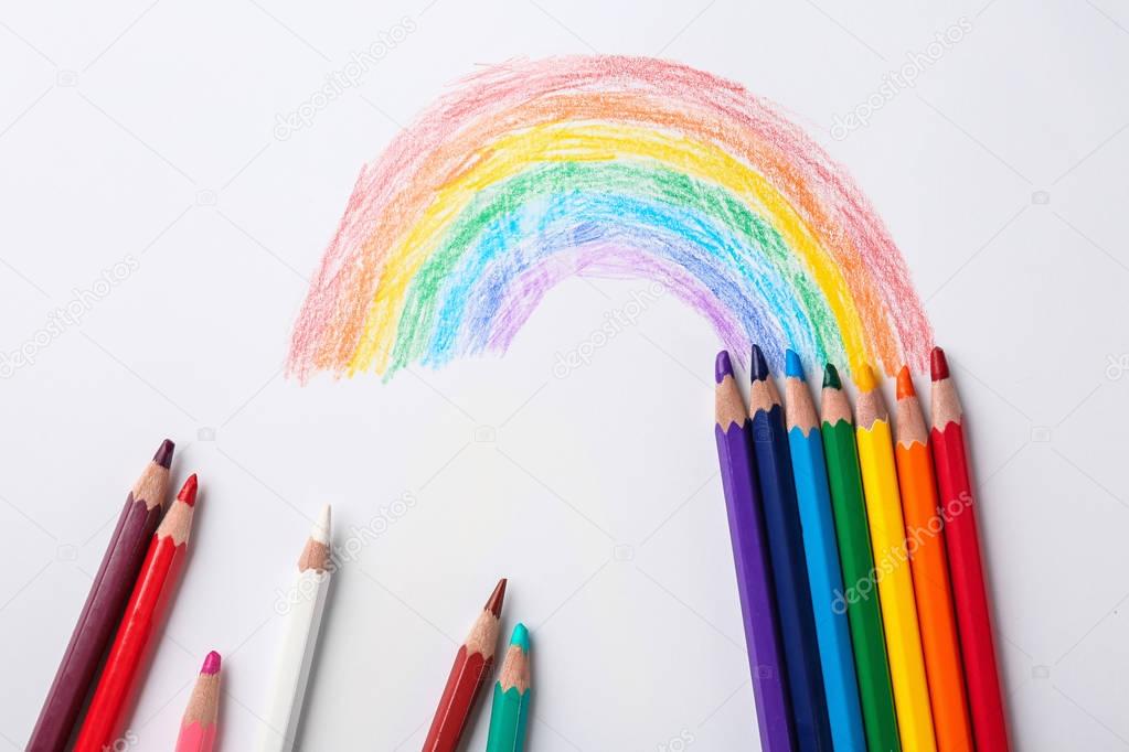 Disegno Arcobaleno Matite Vista Dall'alto - Foto Stock: Foto, Immagini ©  belchonock 180345746