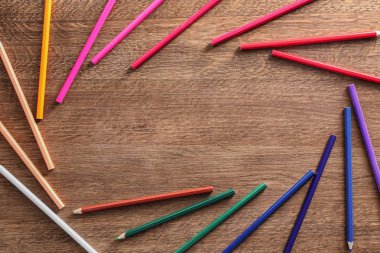 Kalem renk ve ahşap arka plan, üstten görünüm üzerinde metin alanı kopyalayın