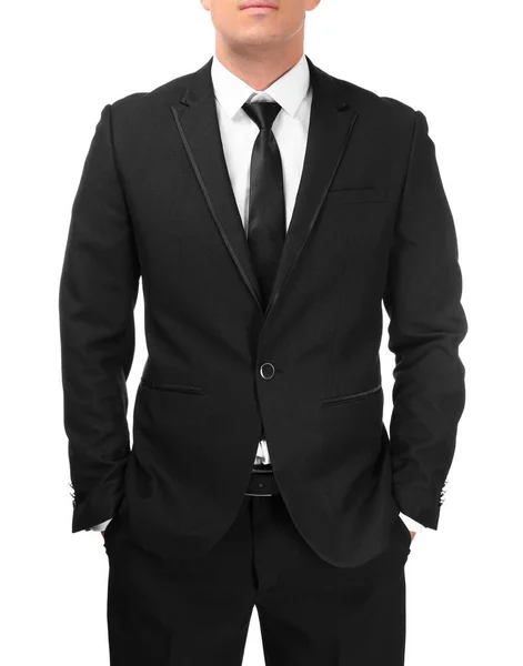 Handsome Man Elegant Suit White Background Closeup — Stock Photo, Image