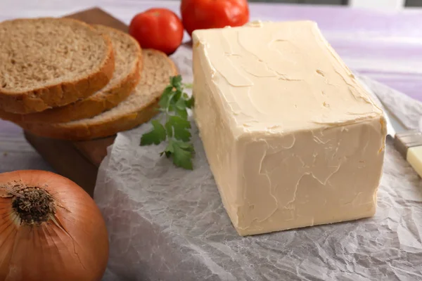 Fresh Butter Slices Bread Table — Stock Photo, Image