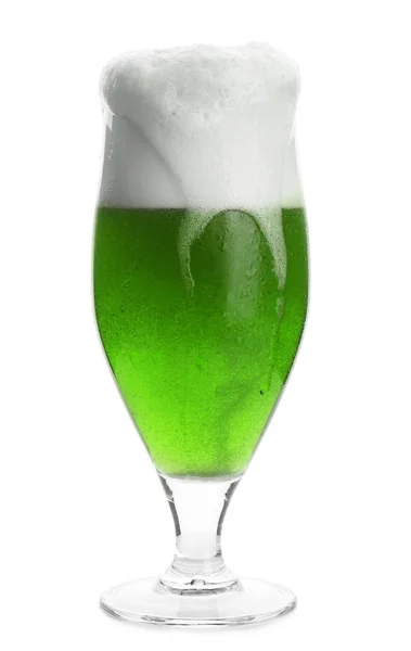 Sklo Zelené Pivo Bílém Pozadí Oslava Dne Svatého Patrika — Stock fotografie