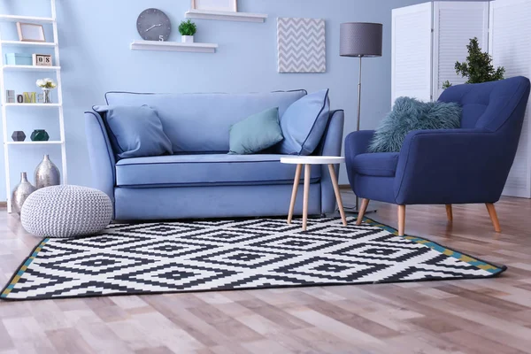 Wnętrze Salonu Wygodny Fotel Sofa — Zdjęcie stockowe