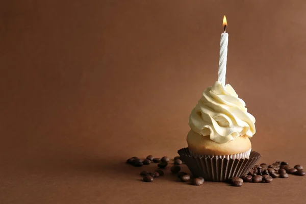 Urodziny Cupcake Swieca Kolor Tła — Zdjęcie stockowe