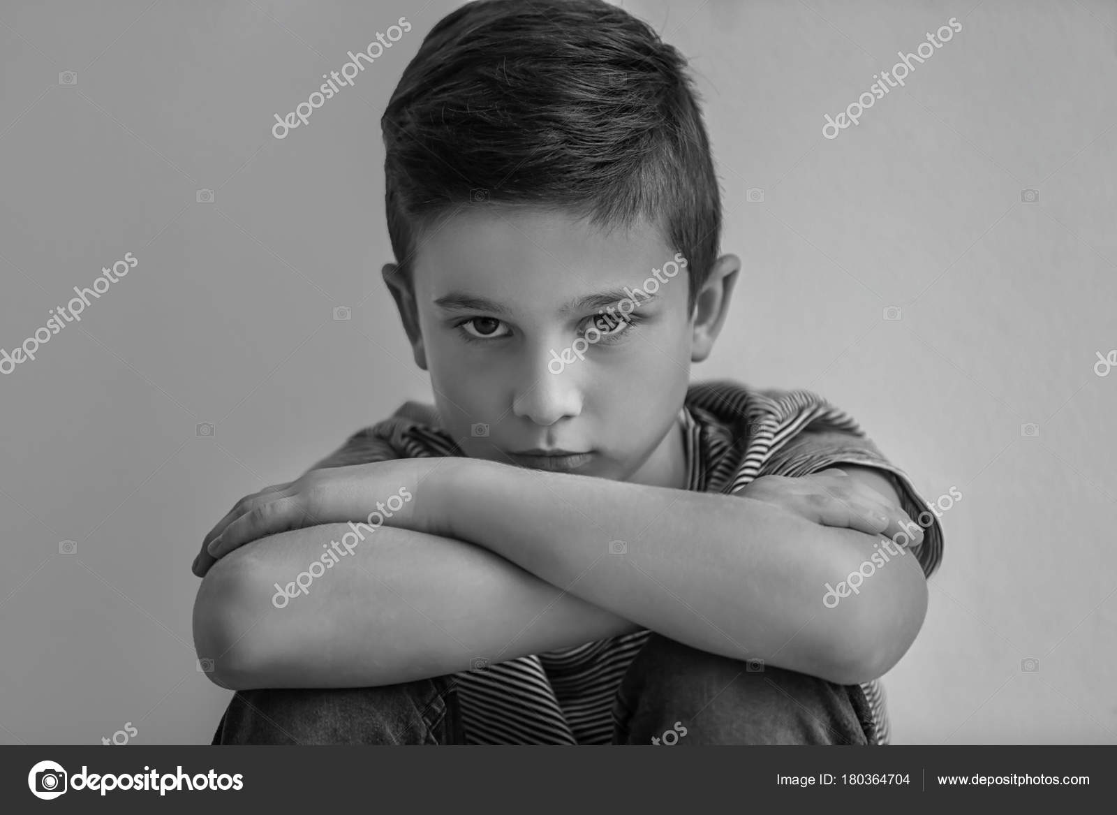Sad Little Boy Grey Background Black White Effect Stock Photo by ...
