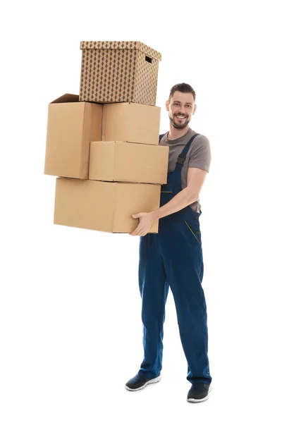Uomo con scatole mobili — Foto Stock