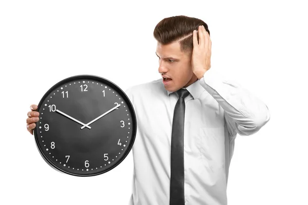 Shocked manager with clock — Stock Photo, Image