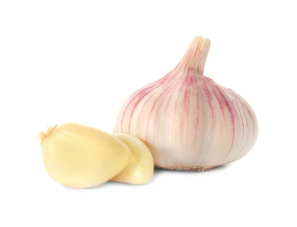 Frischer Knoblauch Auf Weißem Hintergrund — Stockfoto