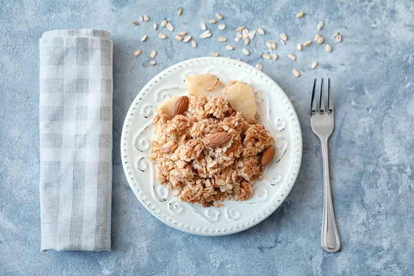 Plate Apple Crisp Table Top View — Stock Photo, Image