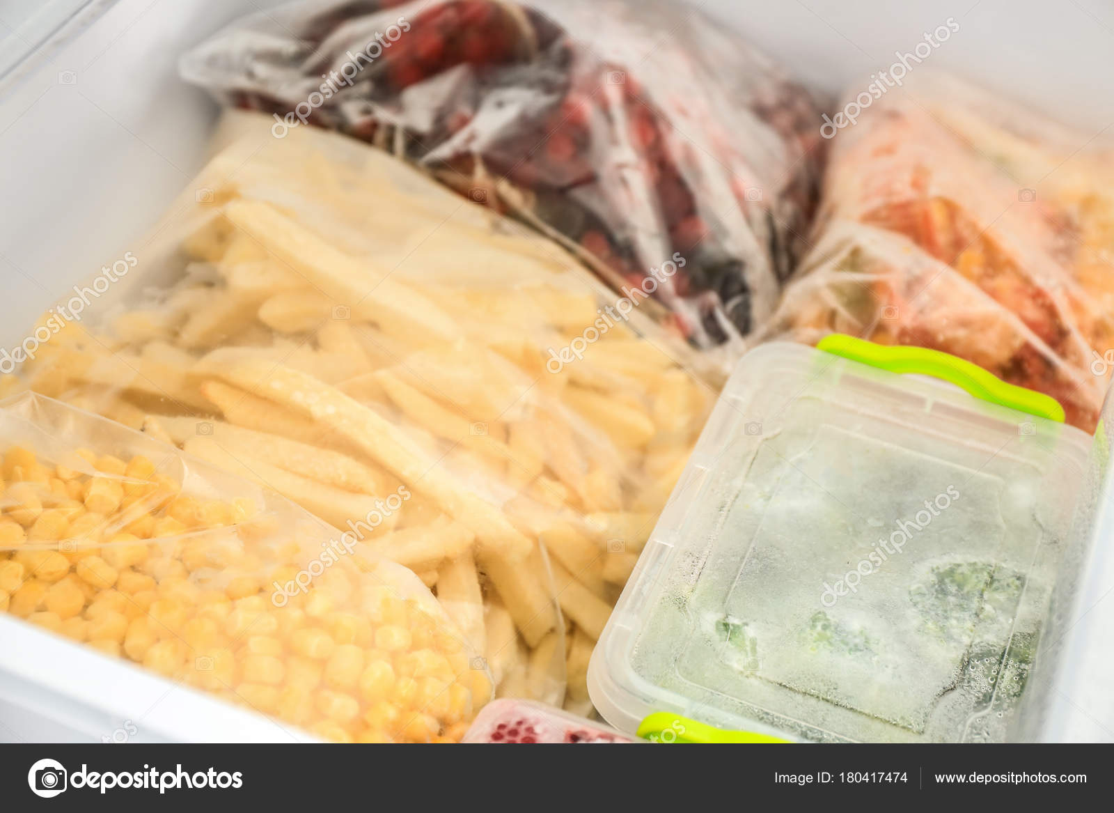 Plastic Bags Containers Different Food Refrigerator Stock Photo by