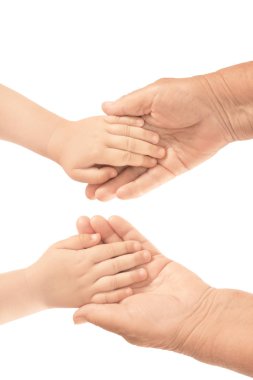 Yaşlı adam ve beyaz arka plan üzerinde bebek