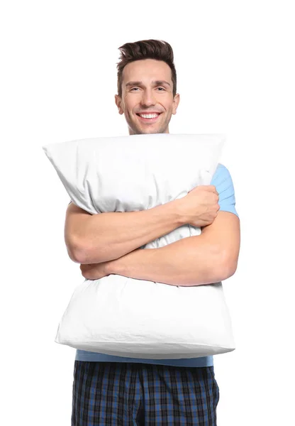 Young man with soft pillow — Stock Photo, Image