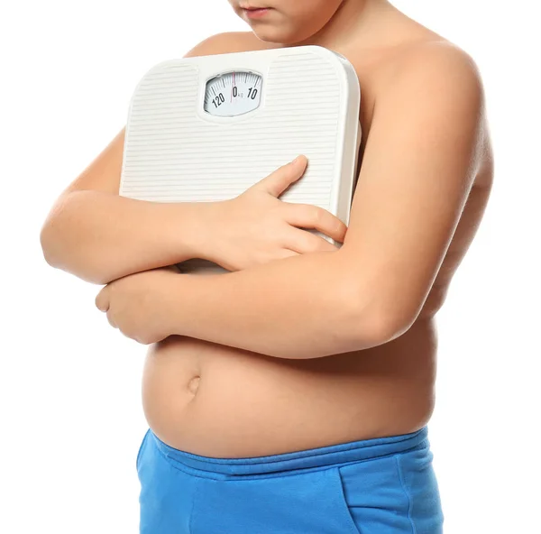 Overgewicht Jongen Met Schubben Witte Achtergrond Close — Stockfoto