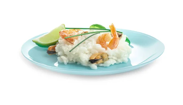 Placa con delicioso risotto de mariscos —  Fotos de Stock