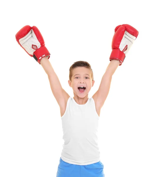 Roztomilý Chlapeček Boxerské Rukavice Bílém Pozadí — Stock fotografie