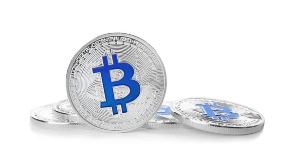 Bitcoins de plata en blanco — Foto de Stock