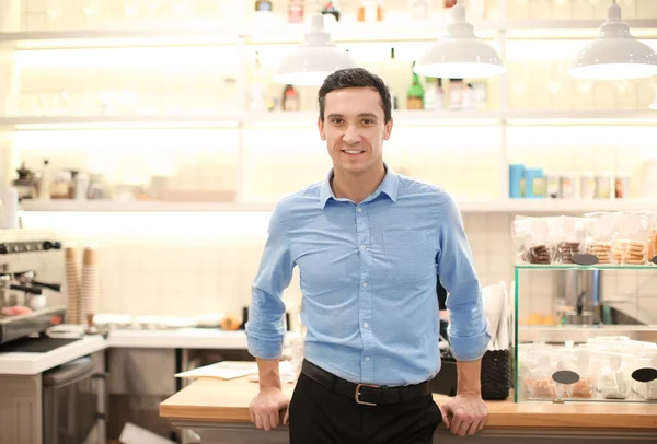 Young Man Standing Store Small Business Owner Portrait — Stock Photo, Image