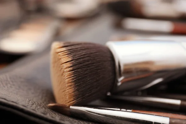 Diferentes Escovas Artista Maquiagem Profissional Close — Fotografia de Stock