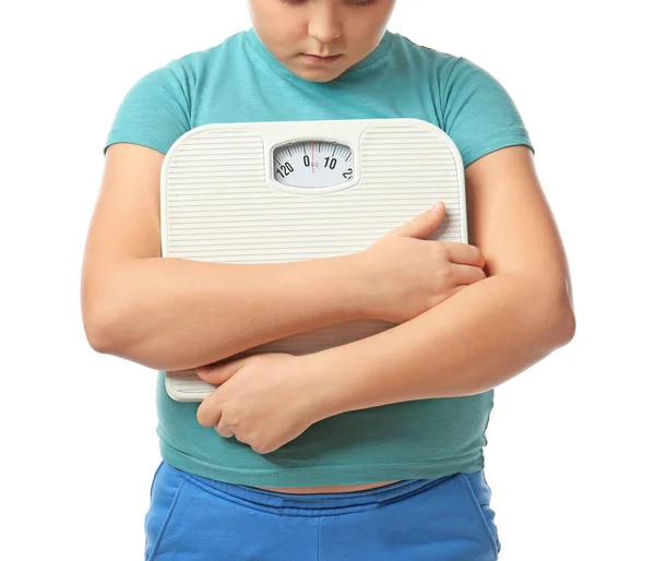 Übergewichtiger Junge Mit Schuppen Auf Weißem Hintergrund Nahaufnahme — Stockfoto