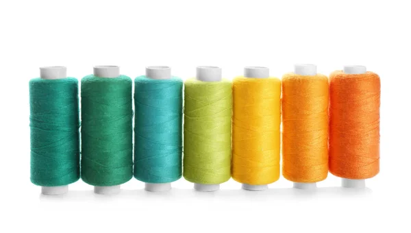 Many Colorful Threads White Background Top View — Stock Photo, Image