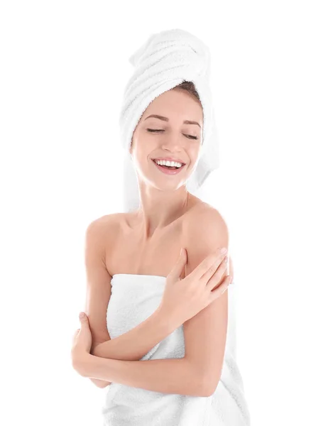 Ελκυστική νεαρή γυναίκα σε πετσέτα — Φωτογραφία Αρχείου