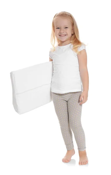 Маленькая Девочка Большой Подушкой Белом Фоне — стоковое фото