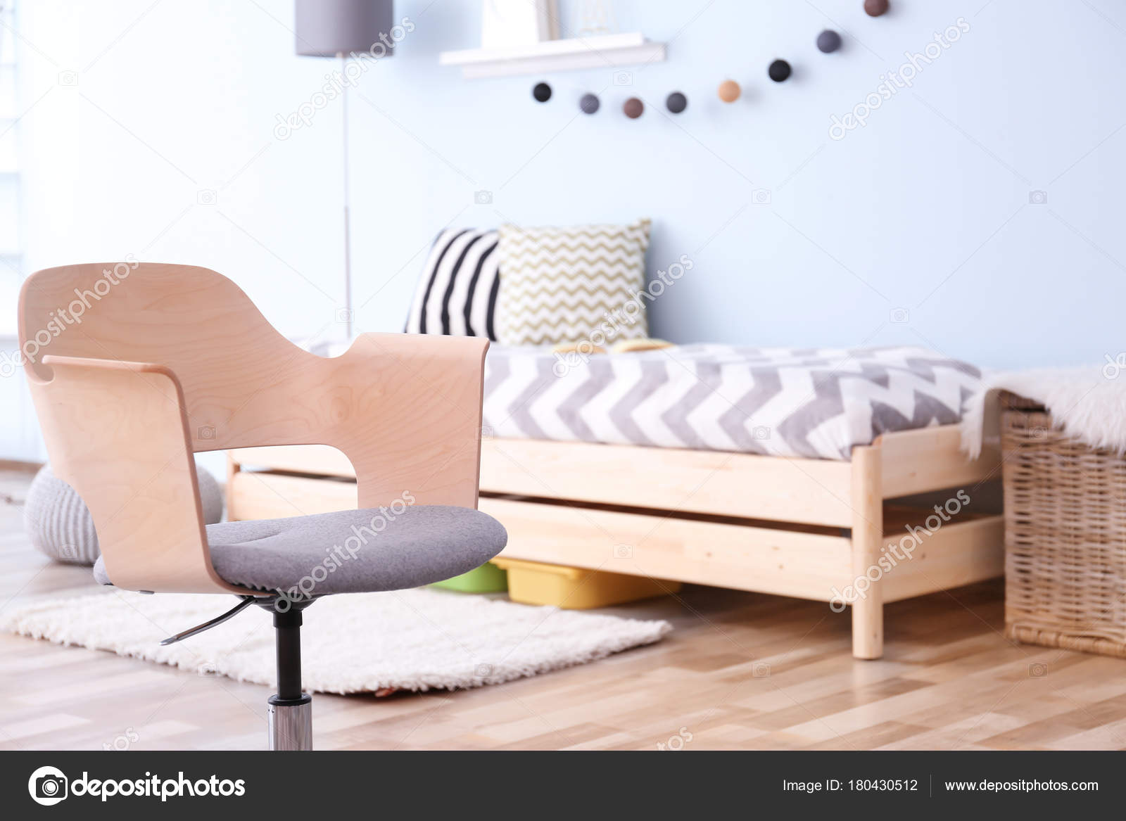 Interior Bedroom Comfortable Armchair Stock Photo