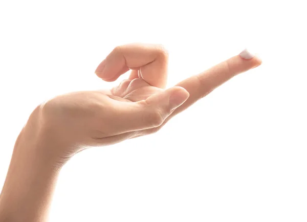 Hand Einer Jungen Frau Mit Sahne Finger Vor Weißem Hintergrund — Stockfoto