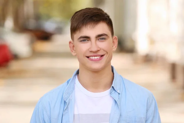 Portrait of trendy teenage boy outdoors — Stock Photo, Image