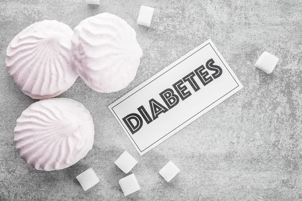 Card Word Diabetes Marshmallow Souffle Grey Background — Stock Photo, Image