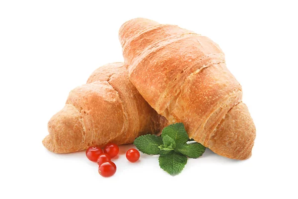 Deliziosi Croissant Freschi Con Mirtillo Sfondo Bianco — Foto Stock