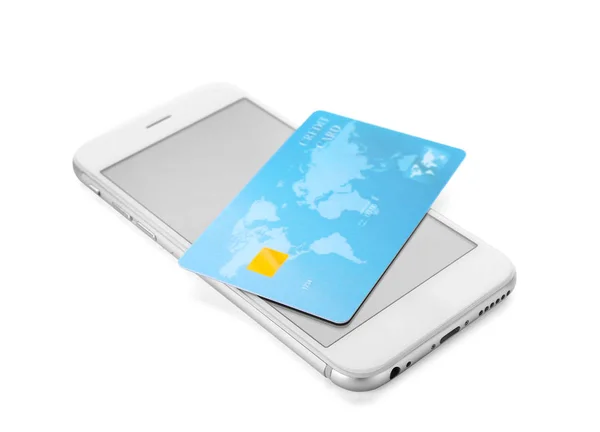 Credit Card Smartphone Isolated White Internet Shopping Concept — Stock Photo, Image