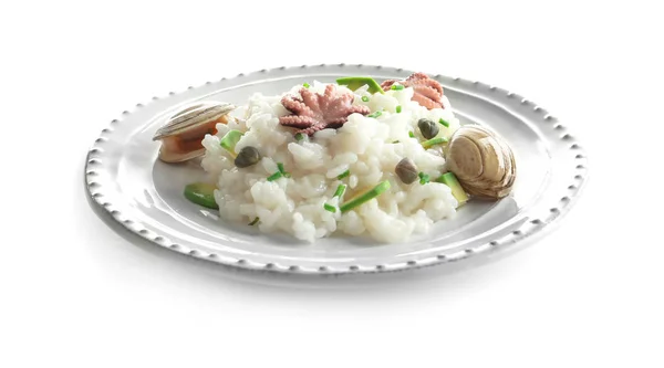 Placa con delicioso risotto de mariscos — Foto de Stock