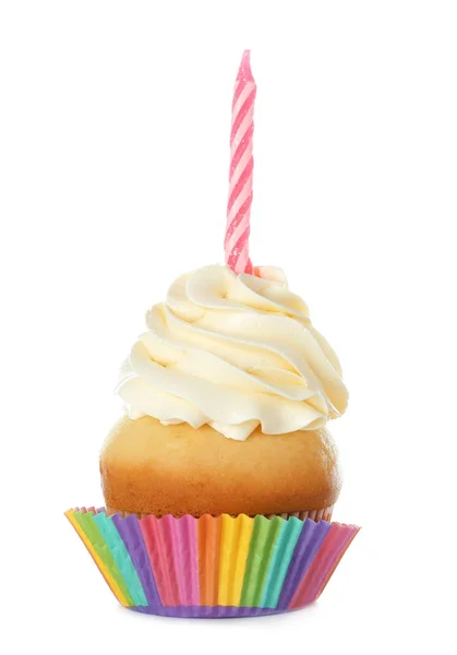 Verjaardag cupcake met kaars — Stockfoto