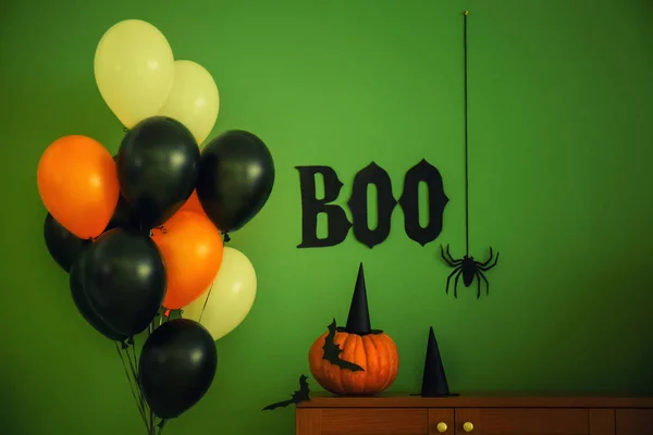 Creatieve Compositie Voor Halloween Feest Kleur Achtergrond — Stockfoto
