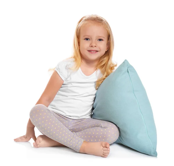 Little Girl Big Pillow White Background — Stock Photo, Image