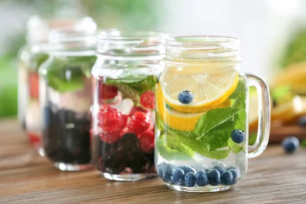 Mason jars of infused water — Stock Photo, Image
