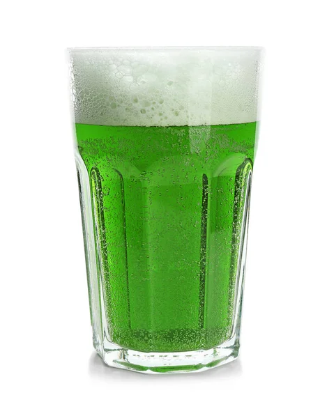 Glass Green Beer White Background Saint Patrick Day Celebration — Stock Photo, Image