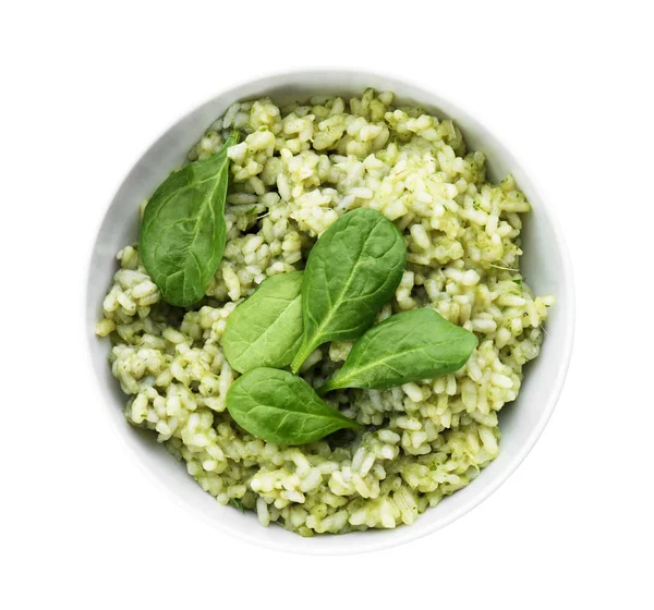 Dish Delicious Spinach Risotto White Background — Stock Photo, Image