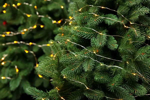 Glowing Lights Christmas Tree Closeup — Stock Photo, Image