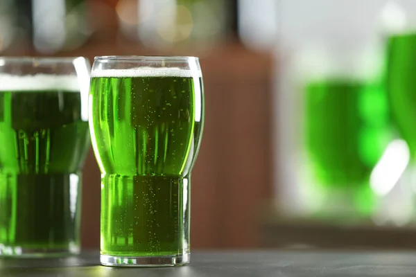 Glass Green Beer Table Bar Saint Patrick Day Celebration — Stock Photo, Image