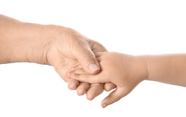 Hands Elderly Man Baby White Background — Stock Photo, Image