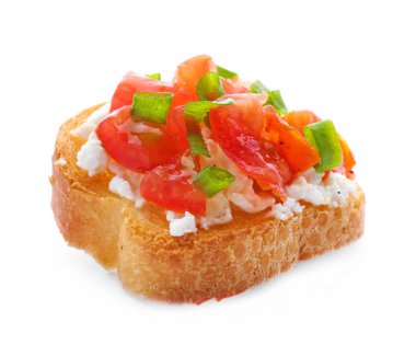 Domates ve peynir beyaz zemin üzerine lezzetli bruschetta