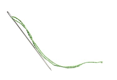Beyaz arka plan iş parçacığında ile dikiş iğnesi